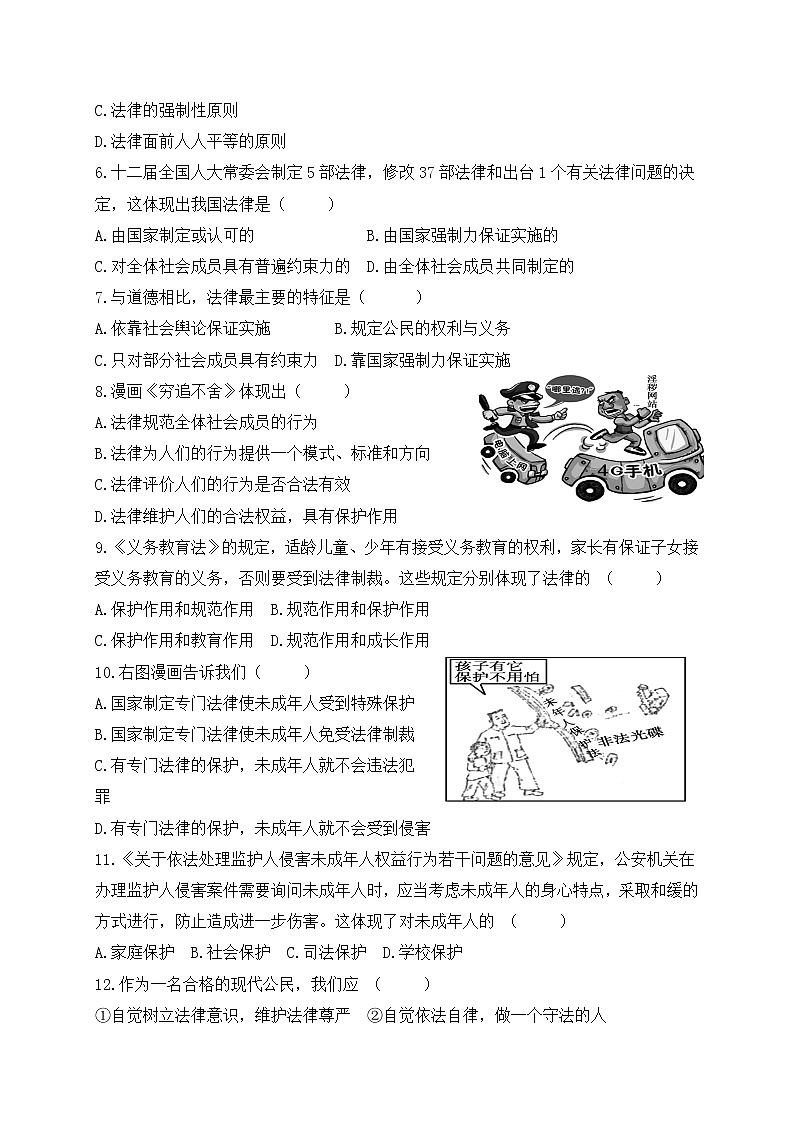 人教版《道德与法治》七年级下册第四单元 走进法治天地 检测题02