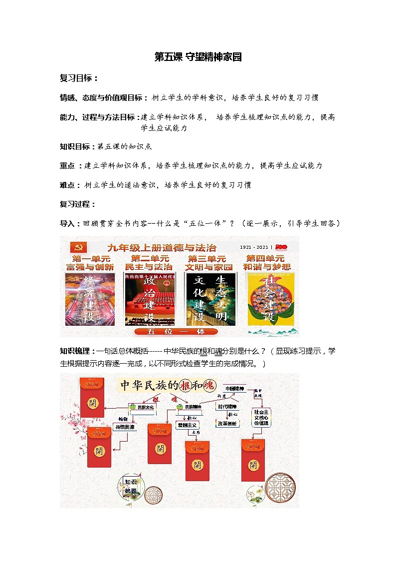 2021-2022学年部编版道德与法治九年级上册第五课 守望精神家园 复习学案-第1页