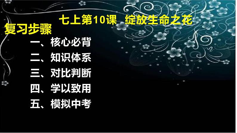 2021-2022学年部编版道德与法治七年级上册 第十课 绽放生命之花 复习课件(14张PPT)01