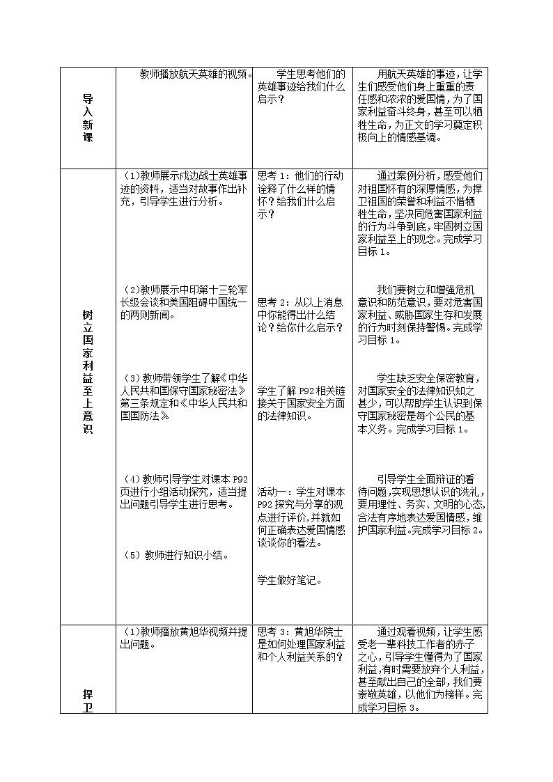 2021-2022学年部编版道德与法治八年级上册 8.2 坚持国家利益至上 教案第2页