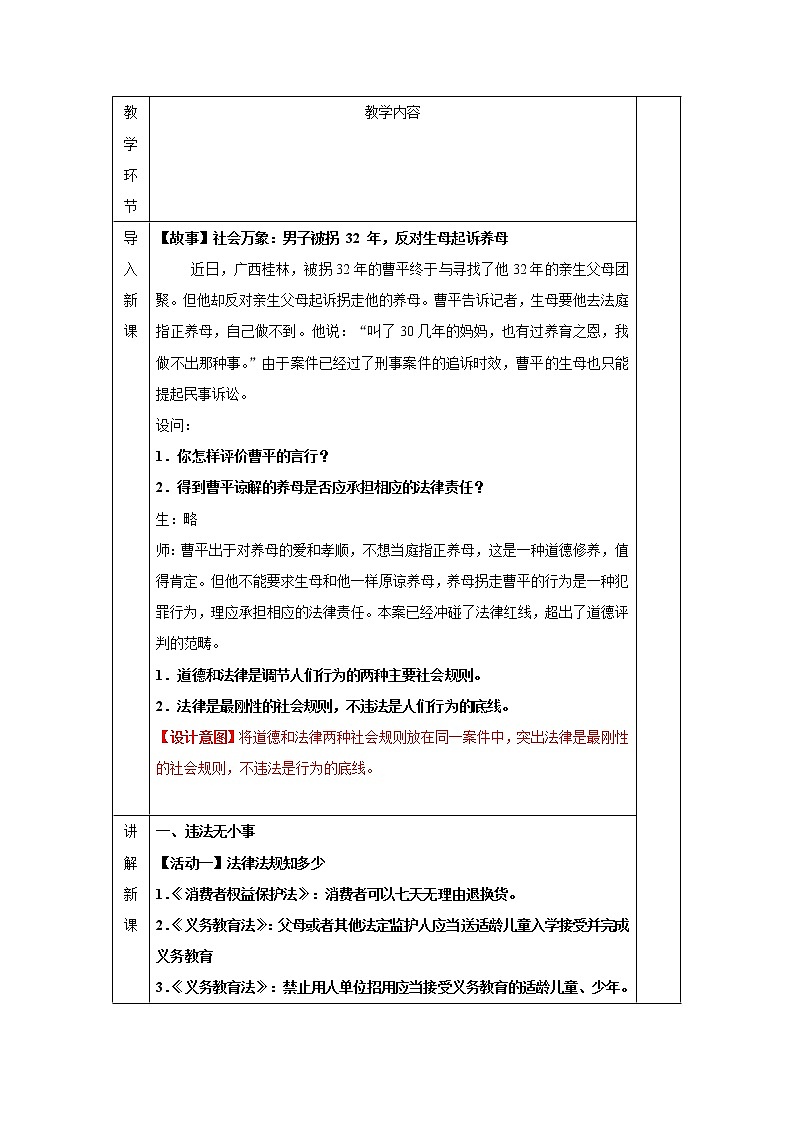 5.1 法不可违 教案 初中道德与法治 人教部编版 八年级上册 (2021年)第2页