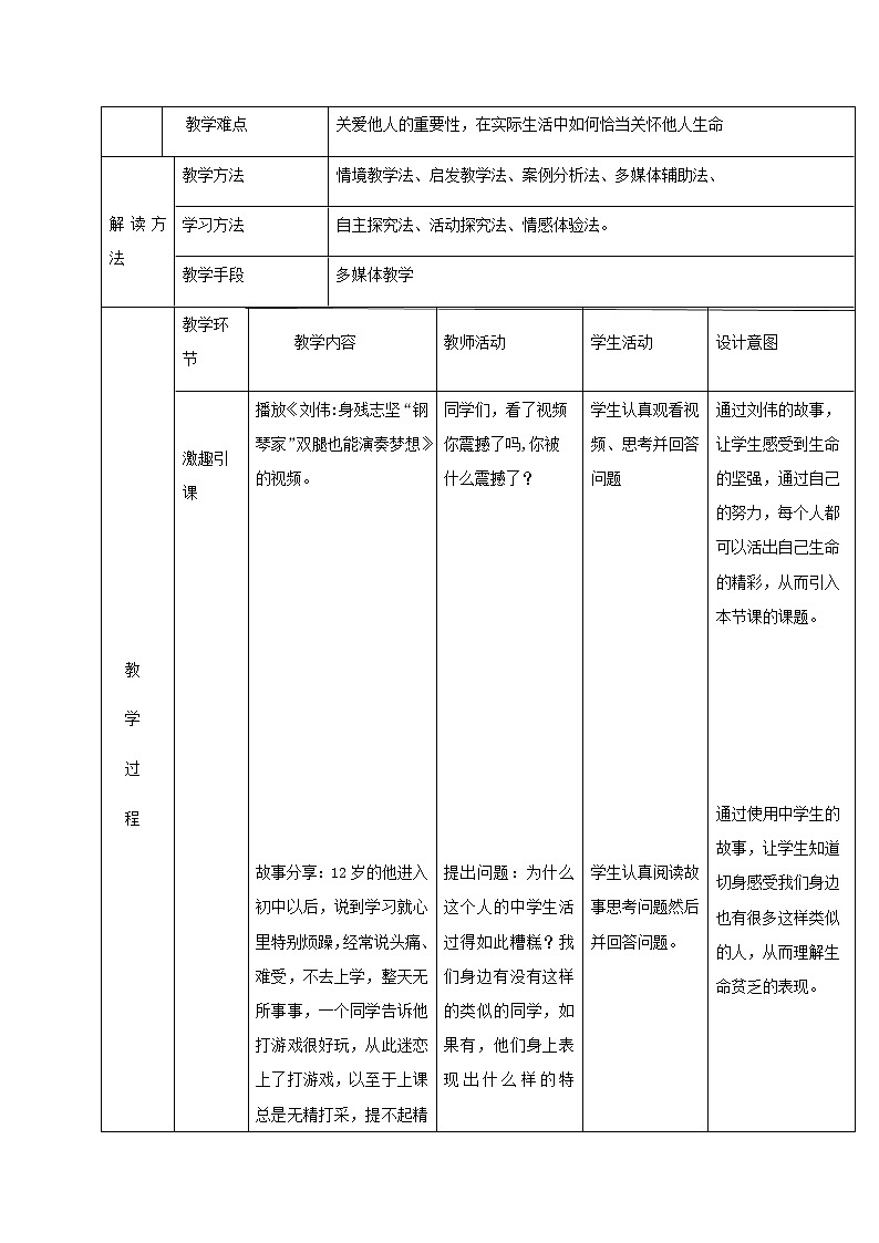 人教部编版七年级上册道德与法治:活出生命的精彩教学设计第2页