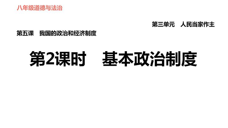 人教版八年级下册道德与法治 第3单元 第5课 第2课时 基本政治制度 习题课件第1页