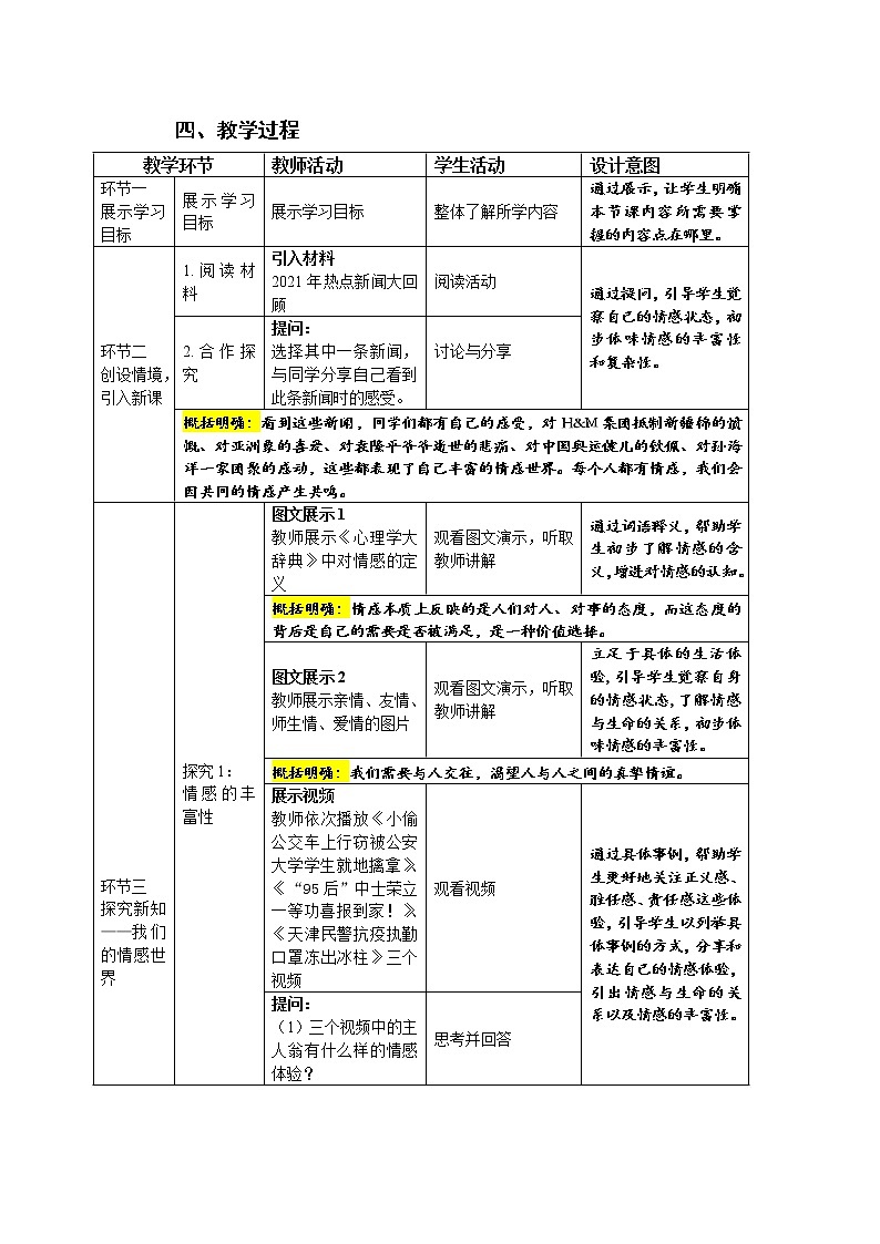 2021-2022学年统编版道德与法治 七年级下册 5.1 我们的情感世界 教案 (2)第2页