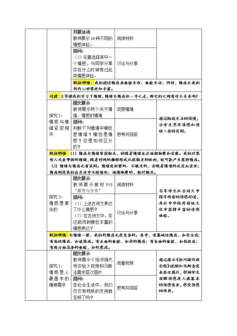 2021-2022学年统编版道德与法治 七年级下册 5.1 我们的情感世界 教案 (2)第3页
