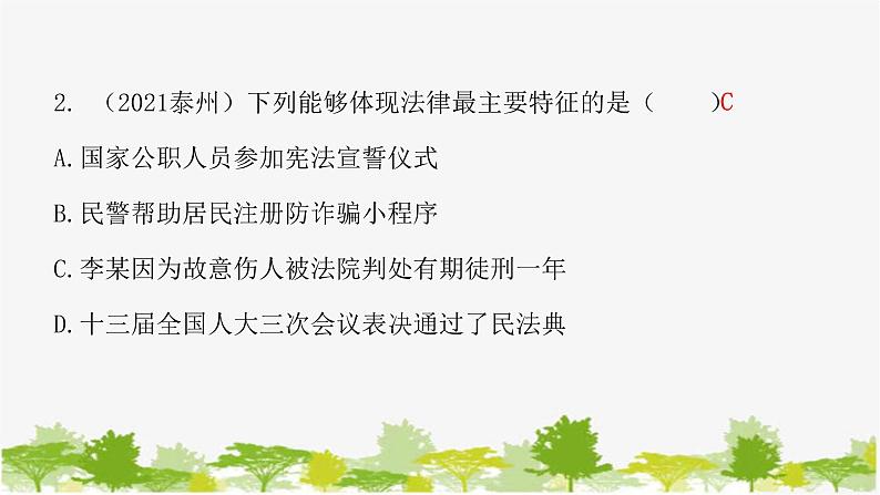 2021-2022学年统编版道德与法治七年级下册 9.2 法律保障生活 练习课件(18张)第3页
