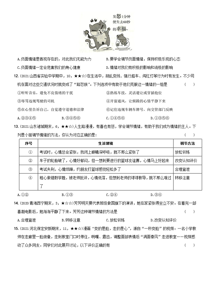 部编版 七年级(下)道德与法治〖卷06〗专项训练卷(二)学会管理情绪,做情绪的主人(含答案解析)第3页