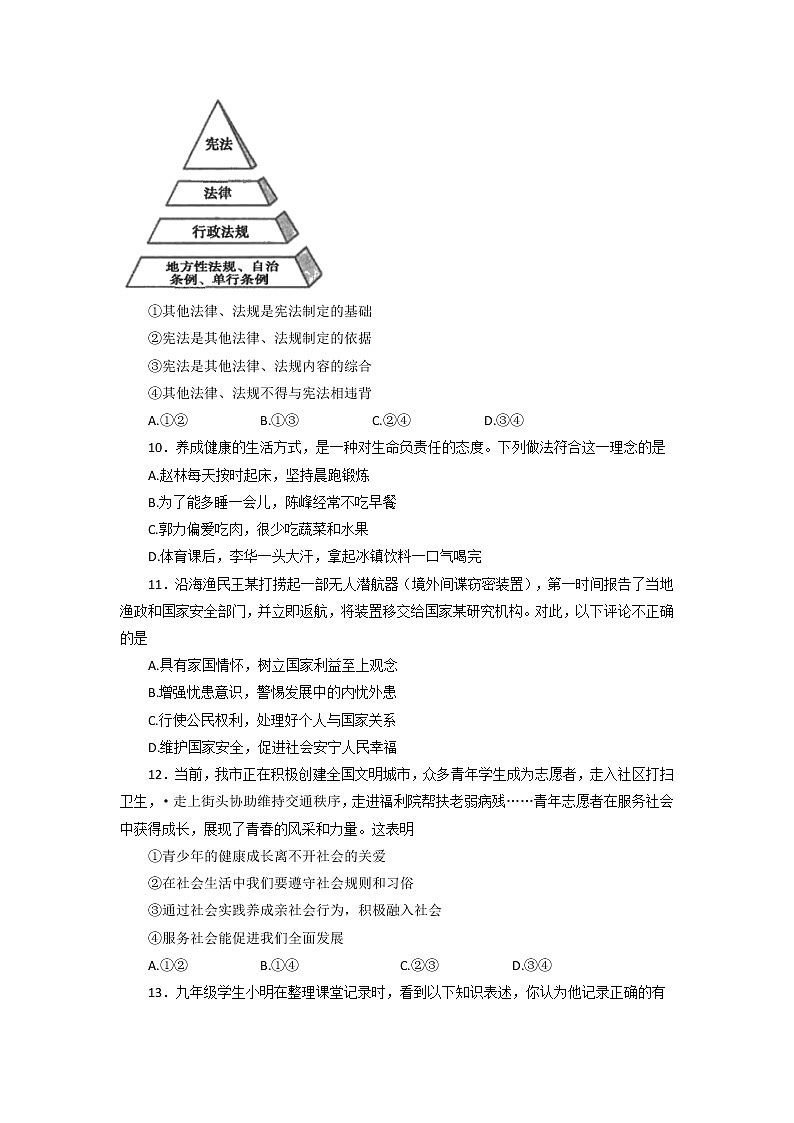 2022年河南省平顶山市九年级下学期第一次中招调研考试道德与法治试卷第3页