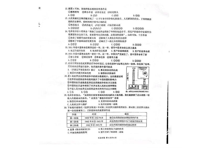 2022学年浙江省温州市瑞安市九年级上学期第一次学业水平适应性测试社会法治(试卷)第2页
