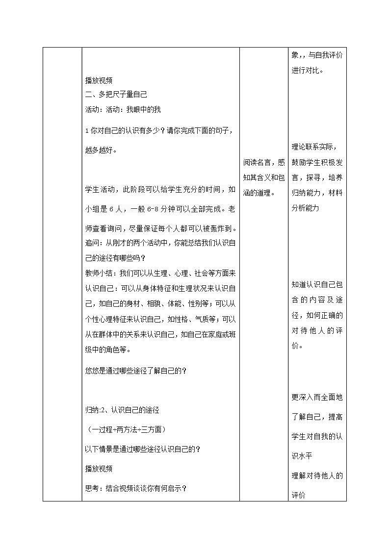 部编版七年级道德与法治上册 3.1认识自己 教案第2页