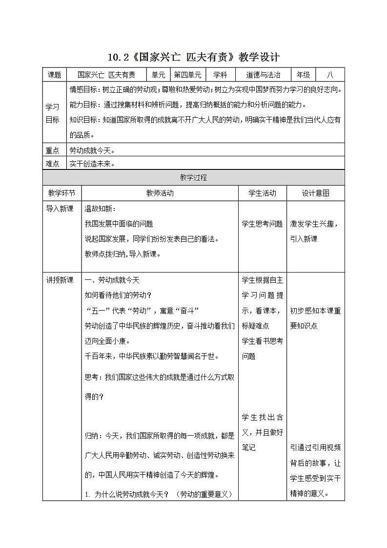 部编版八年级道德与法治上册 10.2天下兴亡 匹夫有责 课件+同步教案+视频资料01