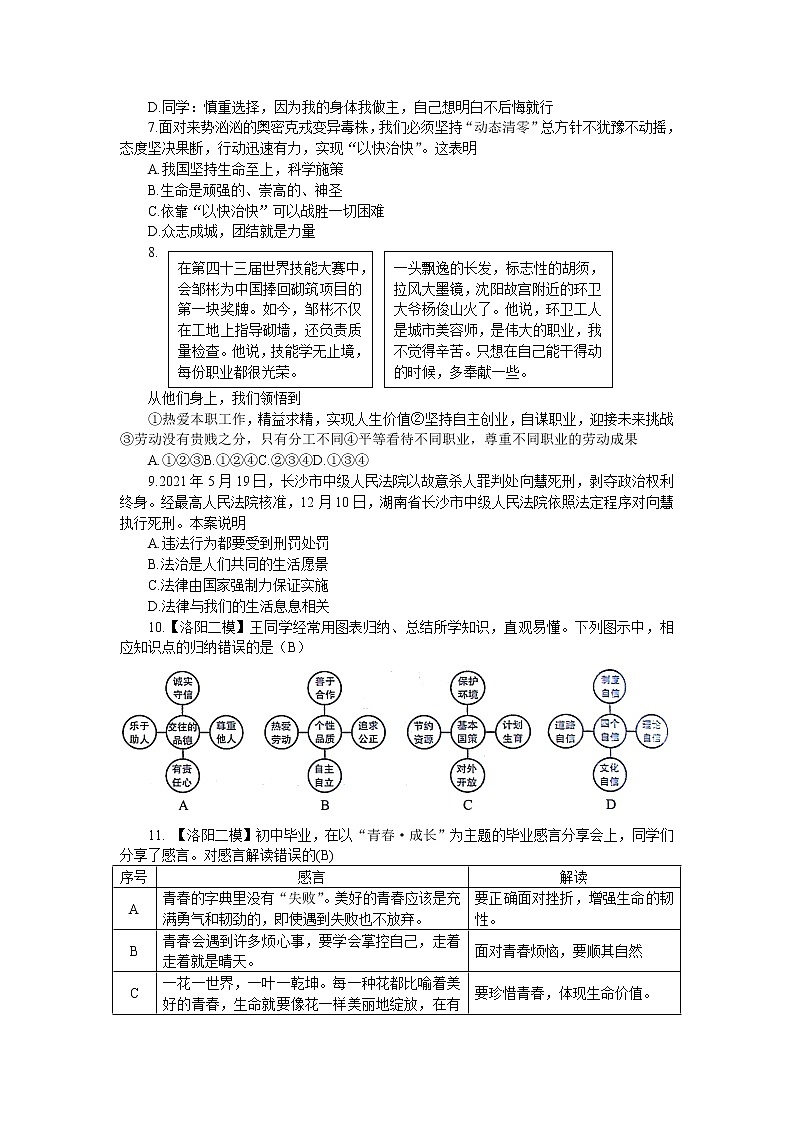 2022年河南省洛阳市中招道德与法治第二次模拟考试 (word版含答案)第2页