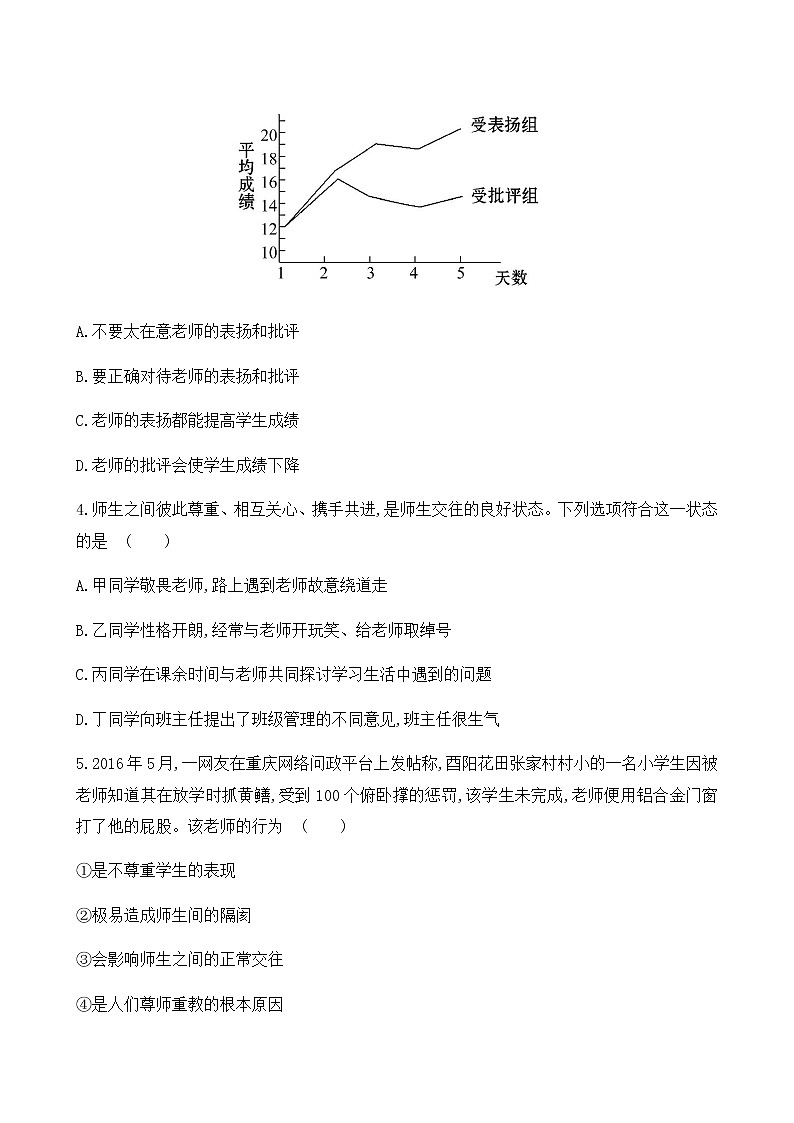 第三单元第六课 第2课时 师生交往 当堂达标题(含答案第2页