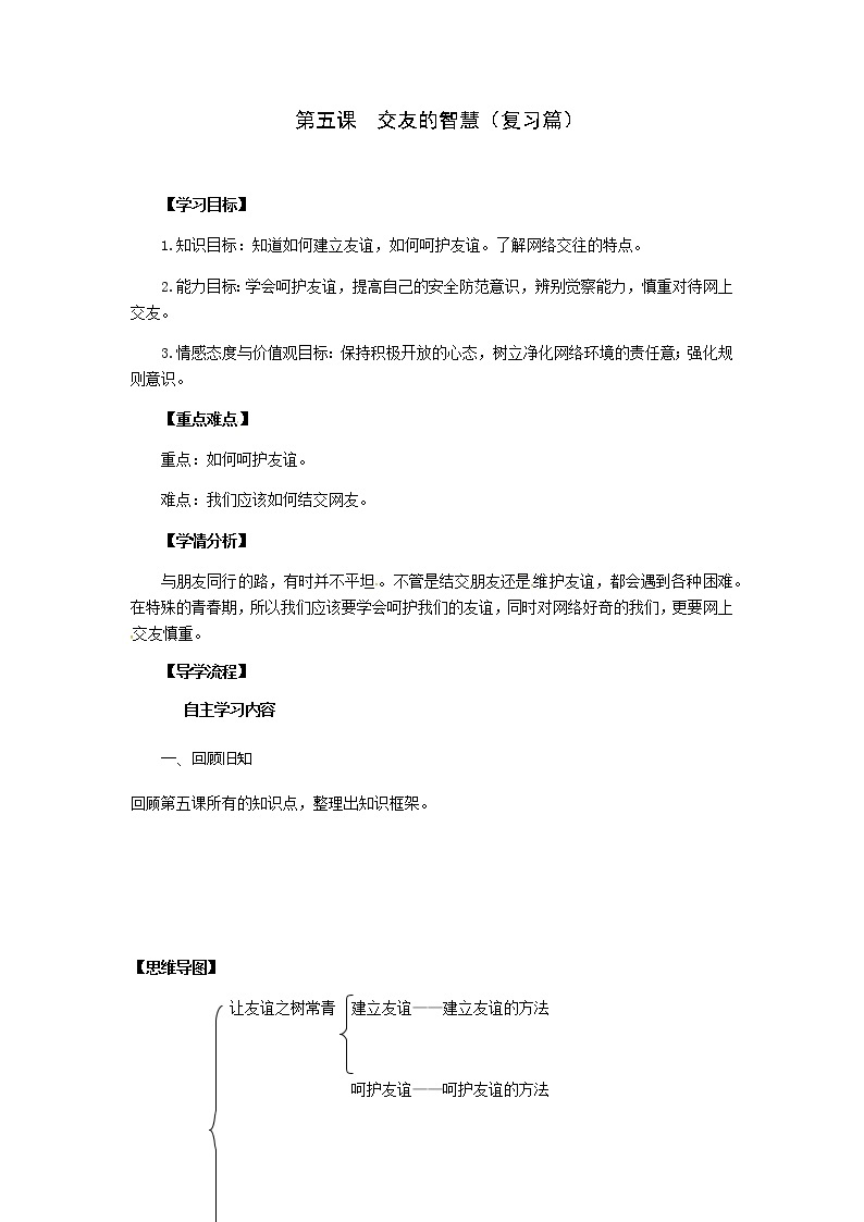 部编道德与法治七年级上册第五课  交友的智慧复习学案01