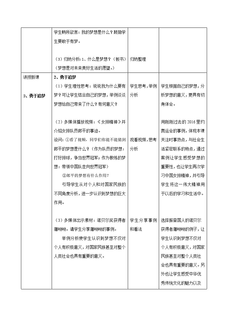 部编版七年级道德与法治上册--《少年有梦》教学设计2第3页