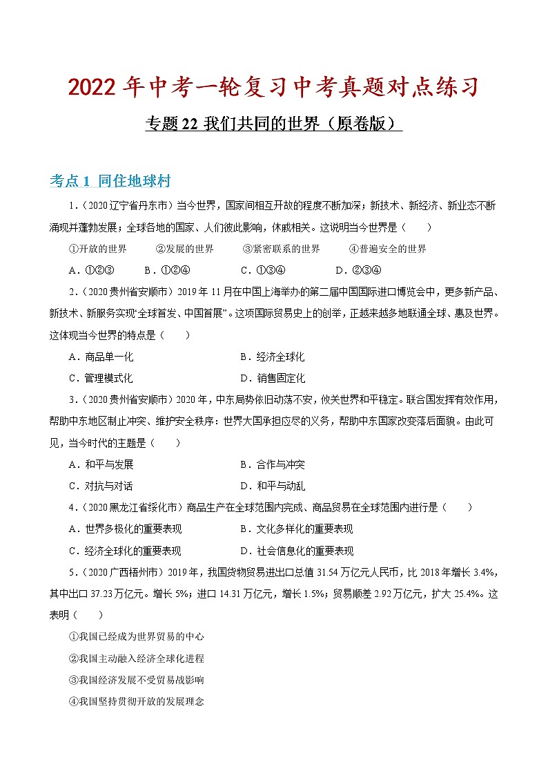 专题22 我们共同的世界 课件+考点清单+对点练习01