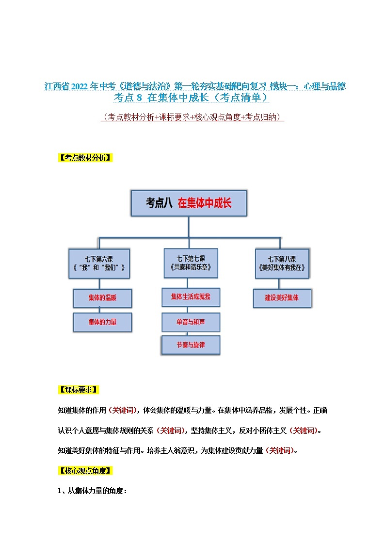考点8 在集体中成长(考点清单)第1页