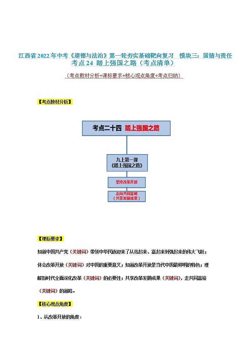 考点24+踏上强国之路(考点清单)第1页