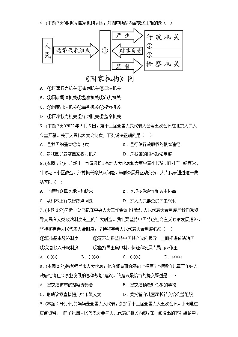 5.1根本政治制度基础练习题部编版道德与法治八年级下册02