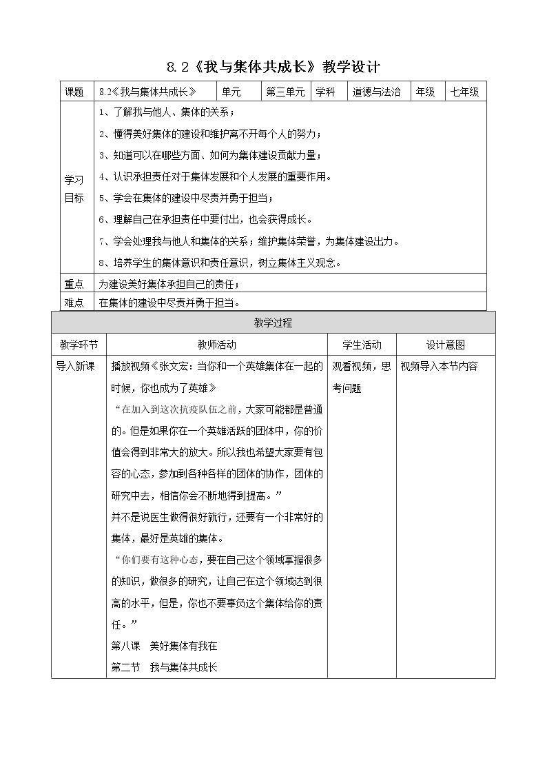 人教部编版道德与法治七年级下册 8.2《我与集体共成长》（课件+教学设计+学案+课时训练+视频素材）01