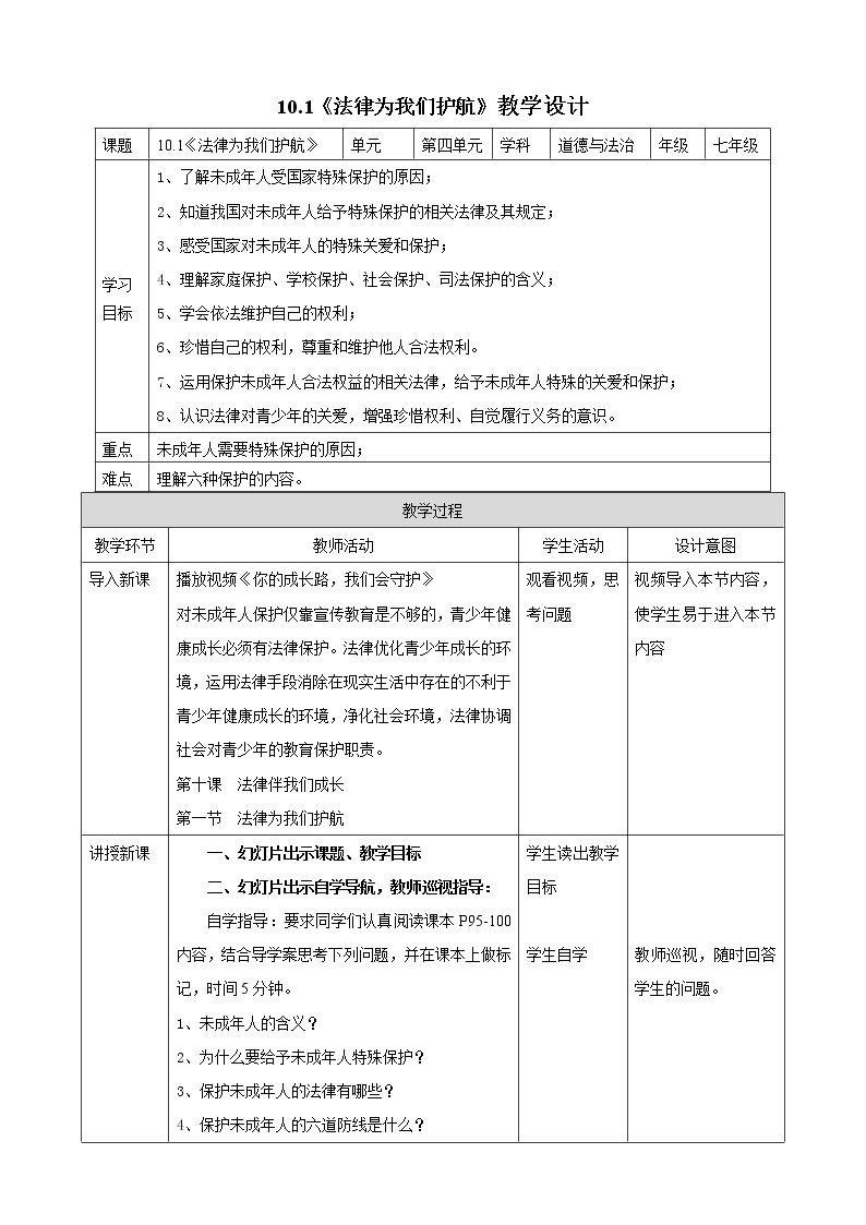 人教部编版道德与法治七年级下册 10.1《法律为我们护航》（课件+教学设计+学案+课时训练+视频素材）01