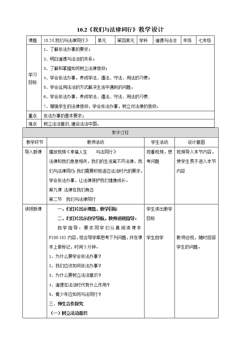 人教部编版道德与法治七年级下册 10.2《我们与法律同行》(课件+教学设计+学案+课时训练+视频素材)01