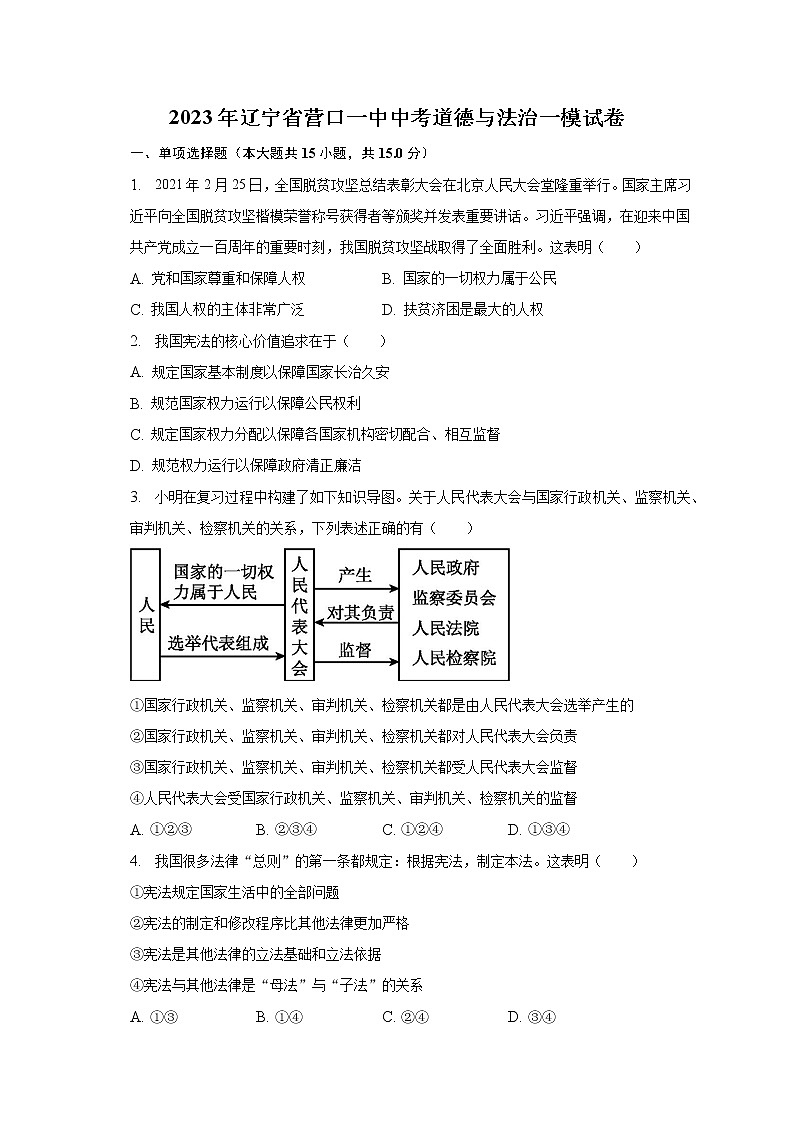 2023年辽宁省营口一中中考道德与法治一模试卷(含解析)01