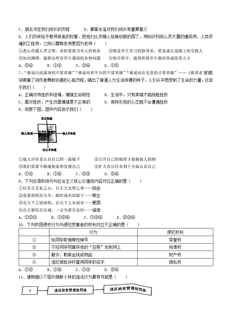 2023年云南省楚雄州中考一模道德与法治试题(含答案)第2页