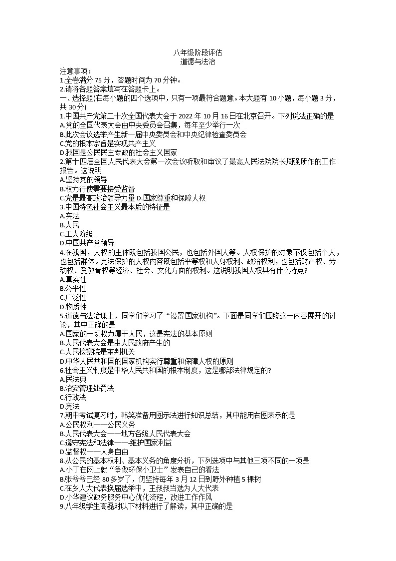 山西省吕梁市兴县+2022-2023学年八年级下学期期中阶段评估道德与法治试卷第1页