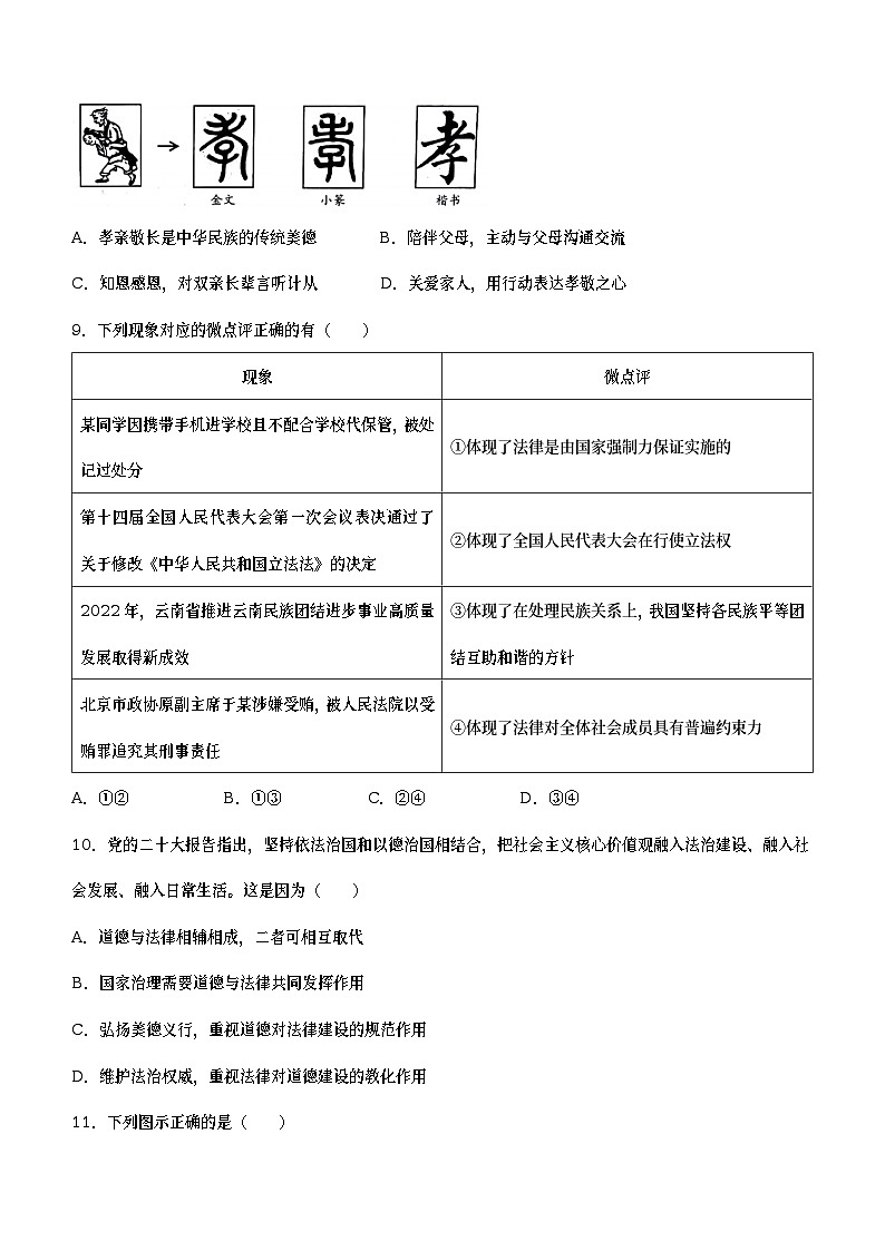 2023年云南省昆明市官渡区中考一模道德与法治试题(含答案)第3页