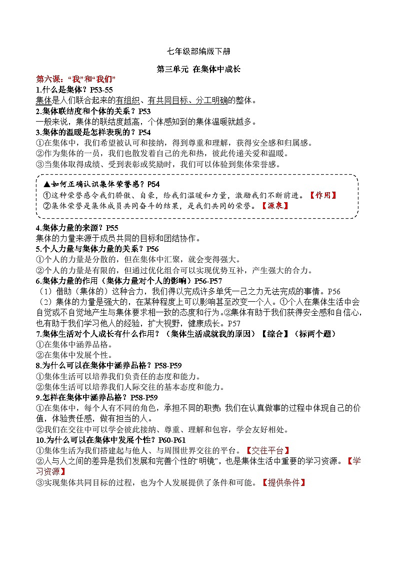 【期末复习】七下第三单元 在集体中成长——初中道德与法治单元知识点梳理(部编版)01