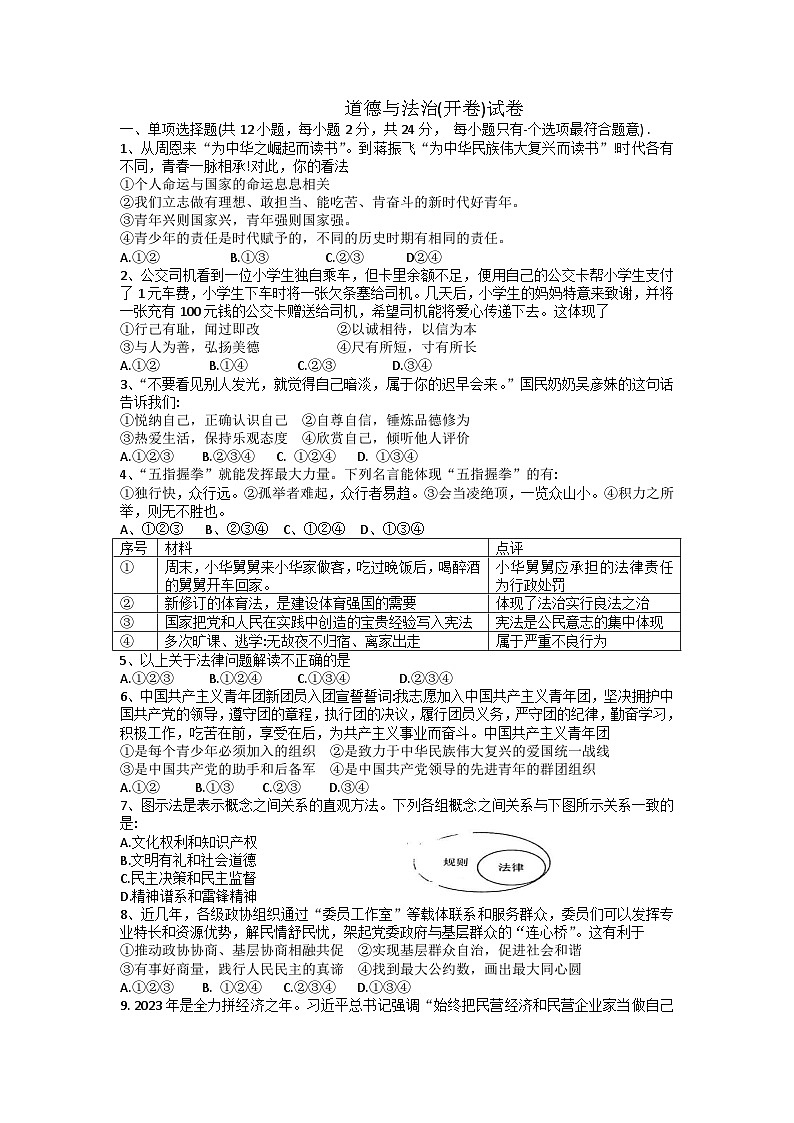 2023年安徽省合肥市第四十五中学中考四模道德与法治试卷第1页