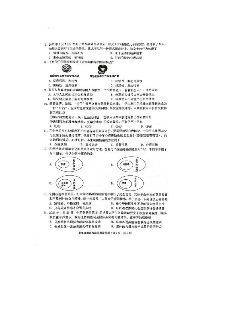 广东省普宁市2022-2023学年七年级下学期质量监测道德与法治试卷02