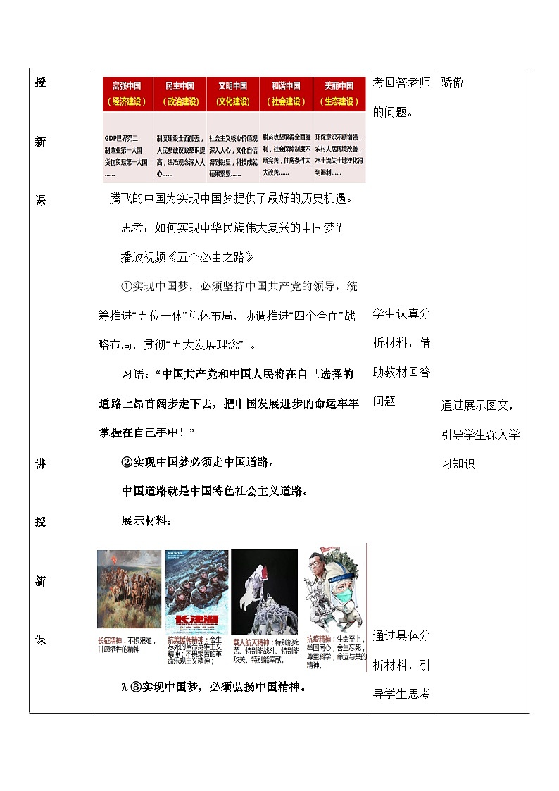 人教部编版道德与法治九年级上册8.2 《共圆中国梦》(教学设计)第2页
