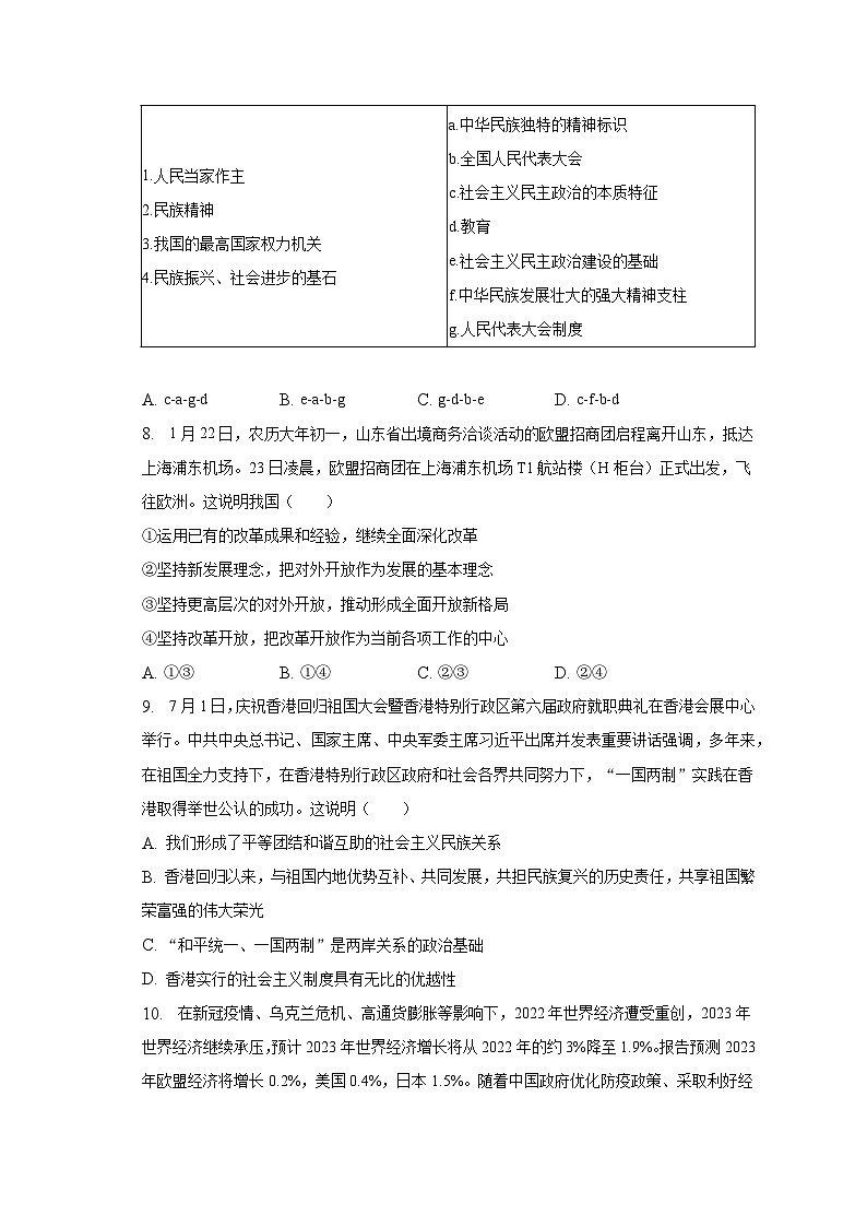 2022-2023学年山东省济宁学院附中九年级(下)开学道德与法治试卷(五四学制)(含解析)03