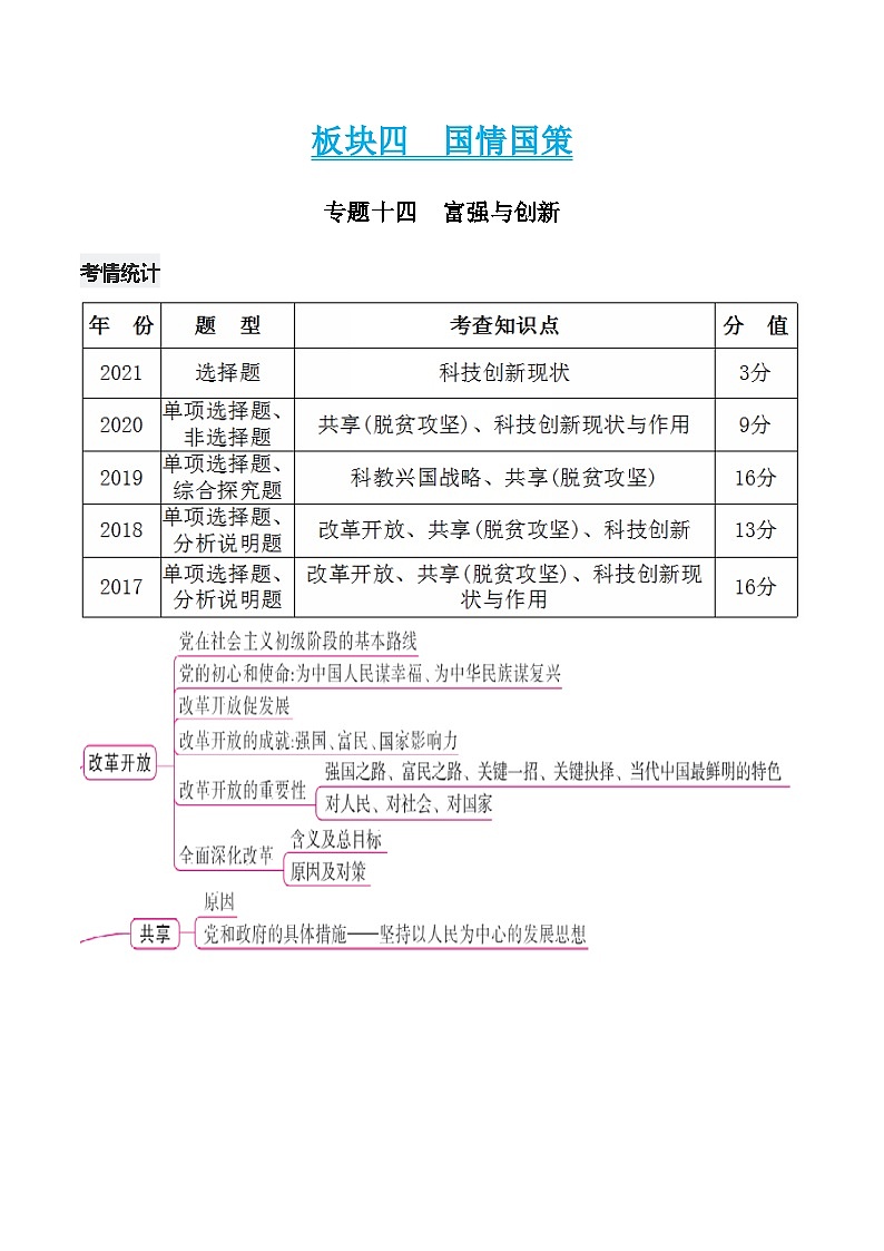 中考道德与法治二轮复习知识梳理归纳与考点精炼专题十四 富强与创新(含解析)第1页
