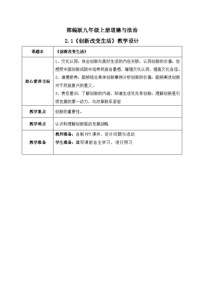 【核心素养目标】2.1《创新改变生活》课件+教案+视频01