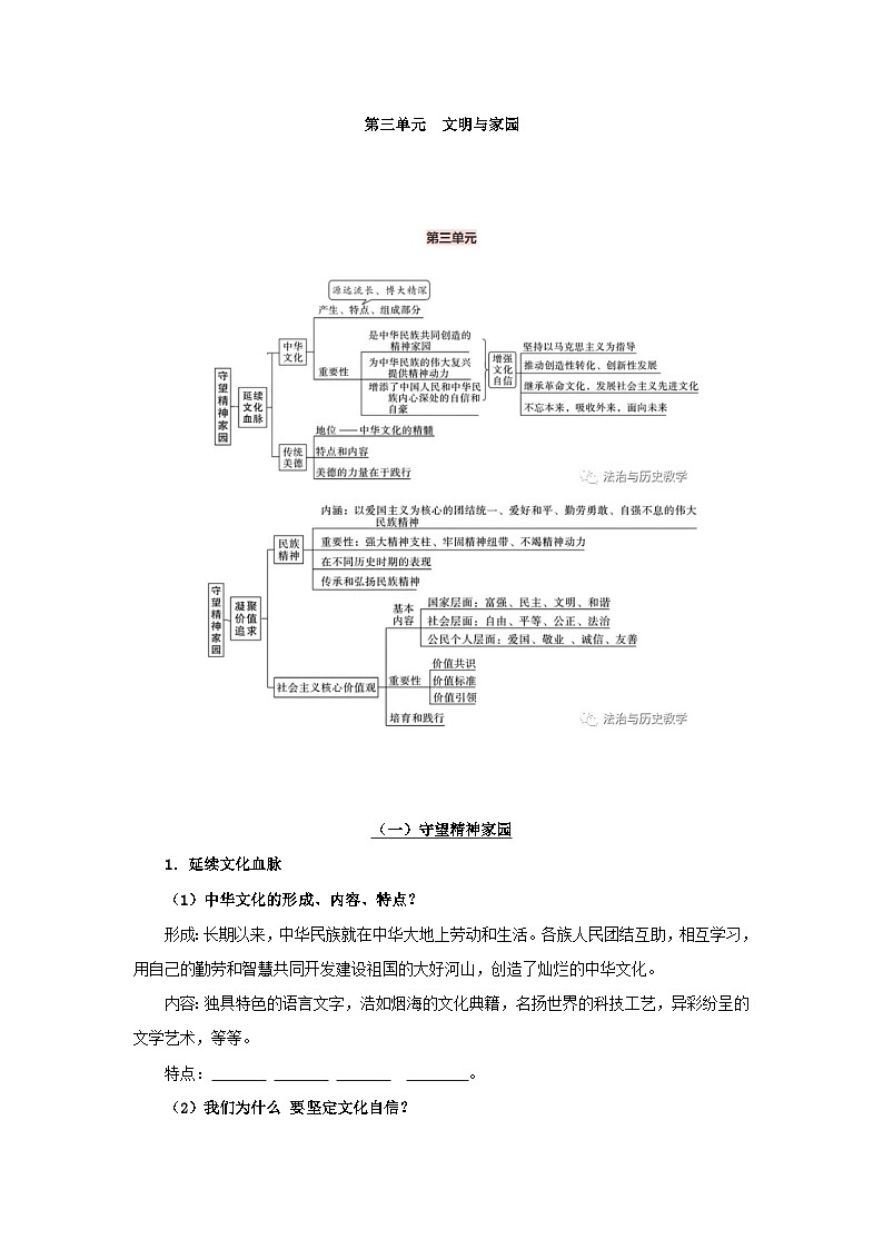 【期中单元知识点归纳】(部编版)2023-2024学年八年级道德与法治 第三单元 文明与家园(讲义)第1页