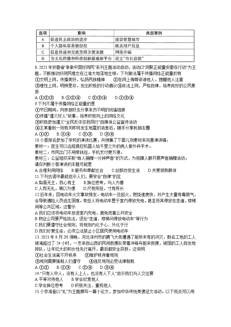 广东省茂名市高州市十二校联考 2023-2024学年八年级上学期11月期中道德与法治试题第2页