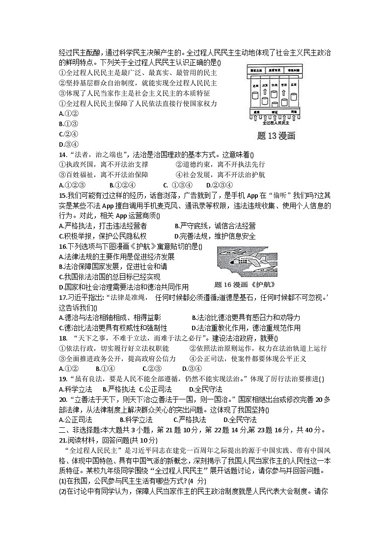 广东省英德市2023-2024学年九年级上学期11月期中道德与法治试题第3页