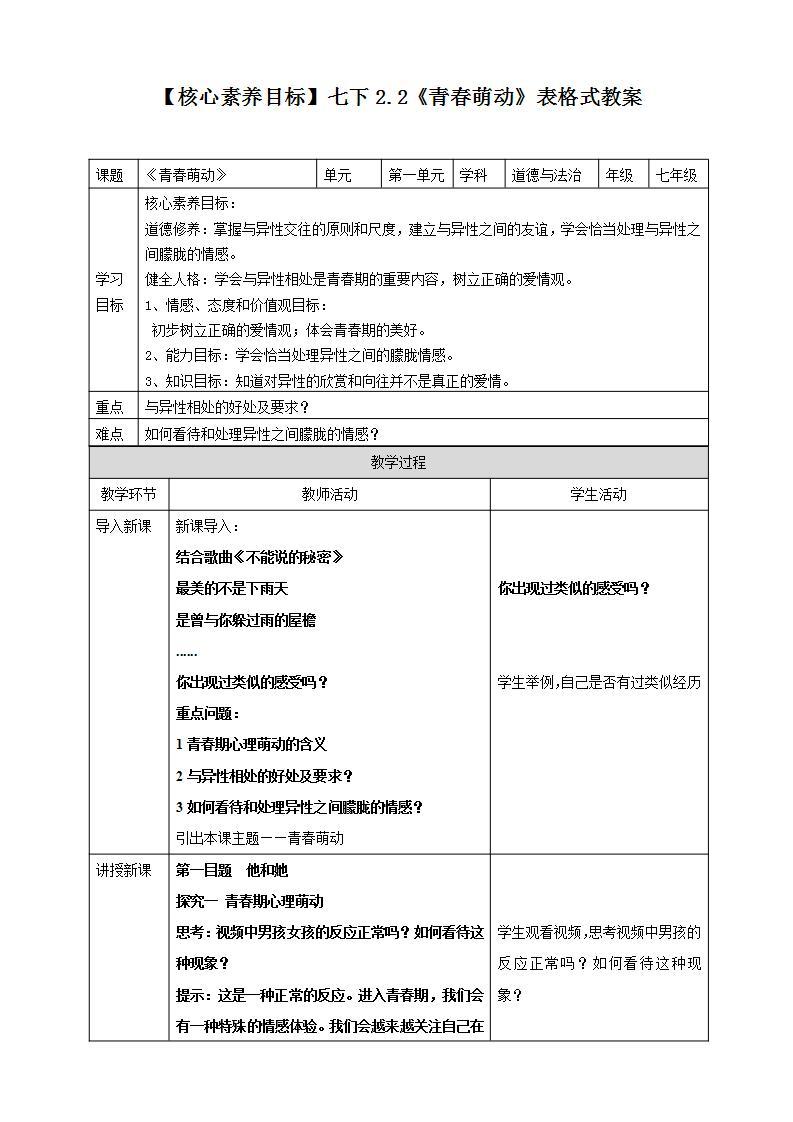 【核心素养】2.2《青春萌动课件》课件+教案+视频01