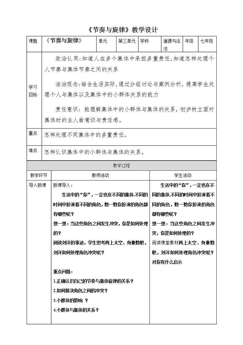 【核心素养】7.2《节奏与旋律》 教案第1页