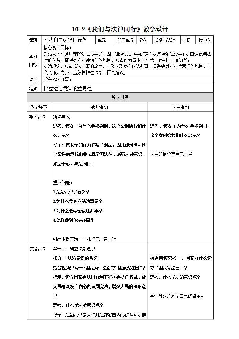 【核心素养】10.2《我们与法律同行》课件+教案+视频01