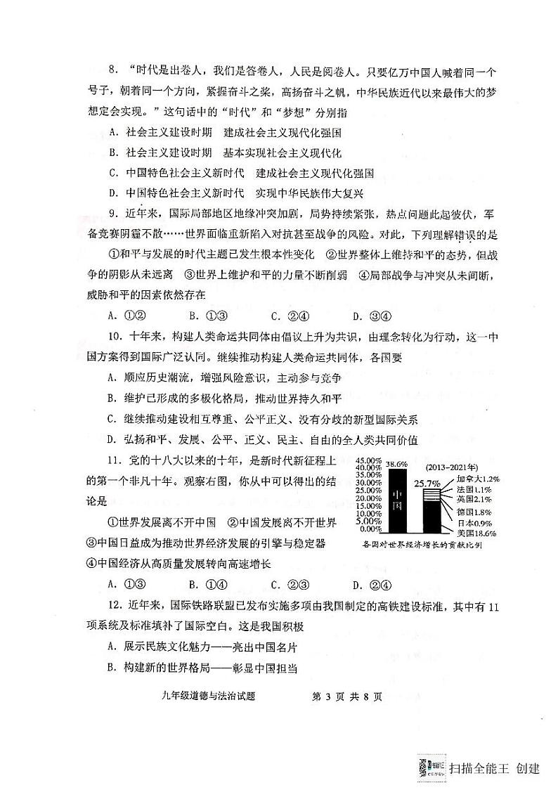 山东省潍坊市寒亭区2023-2024学年九年级上学期1月期末道德与法治试题03