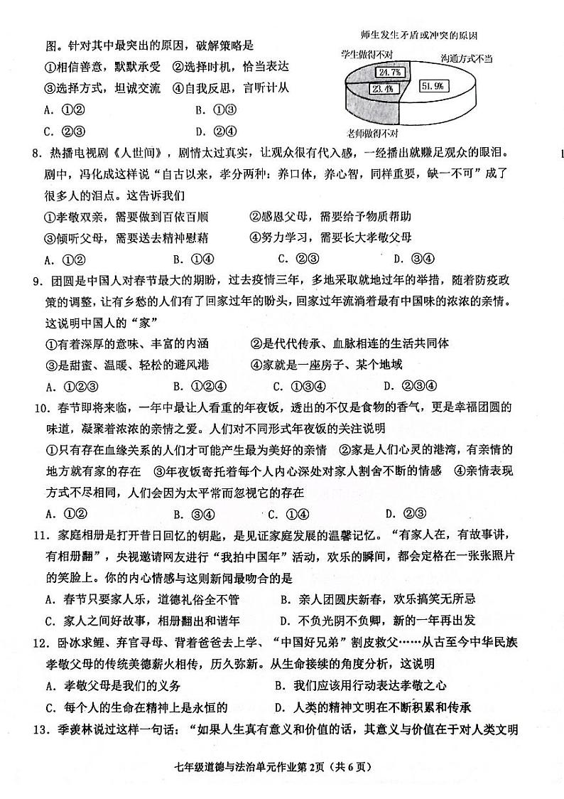 山东省临沂市沂水县2023-2024学年七年级上学期期末考试道德与法治试题02