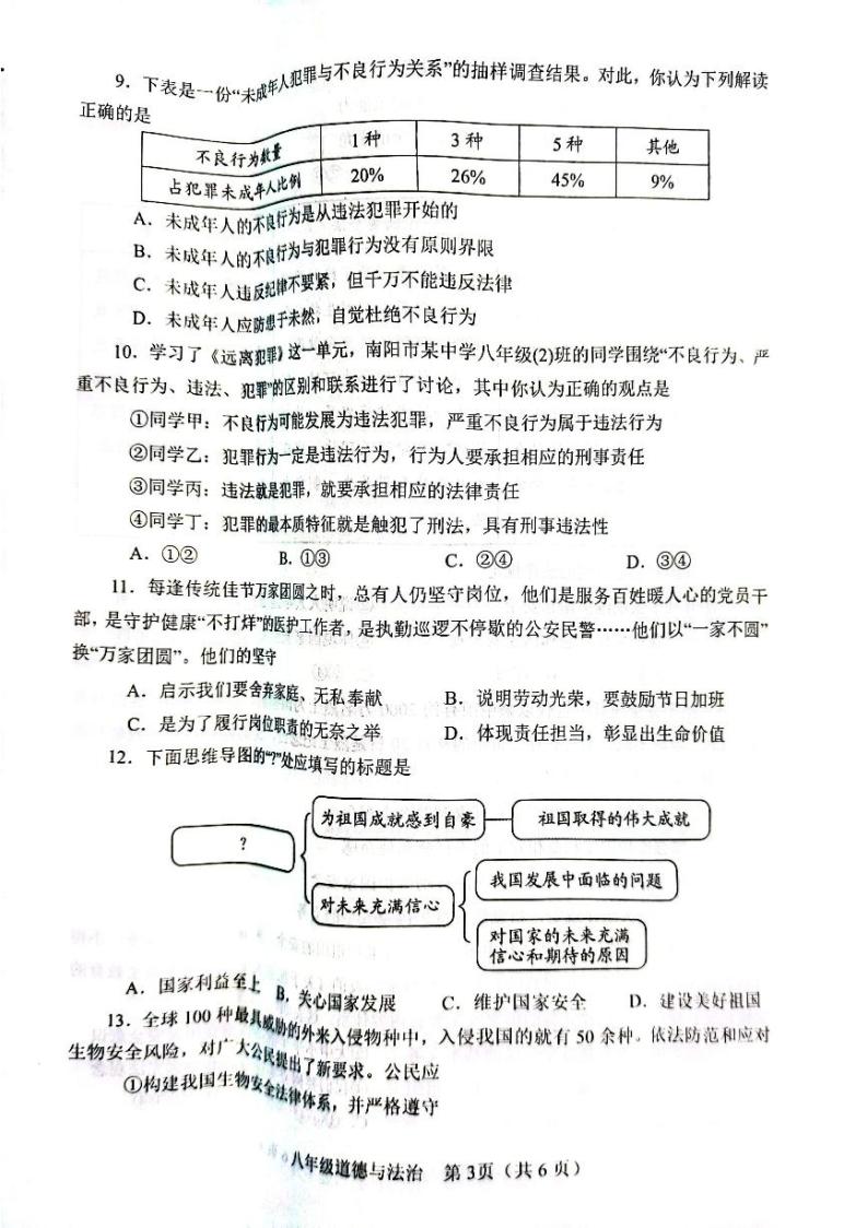 河南省南阳市2023-2024学年八年级上学期1月期末道德与法治试题03