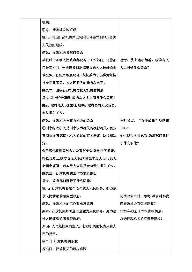 【核心素养目标】6.3国家行政机关 教案(表格式)第2页