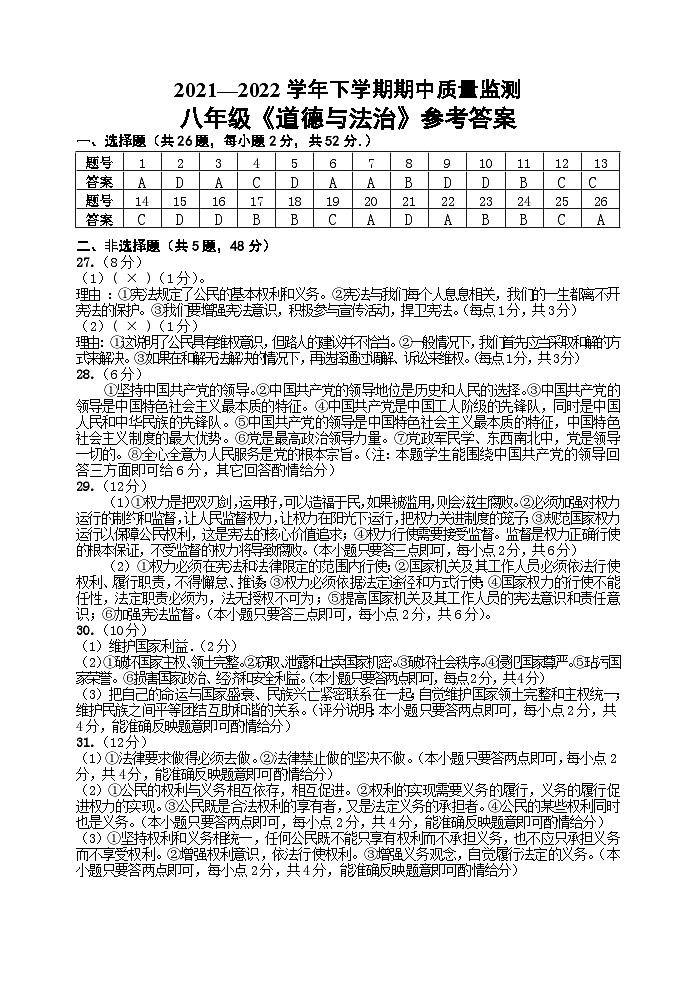 福建省南平市地区2021-2022学年八年级下学期期中质量监测道德与法治试题01