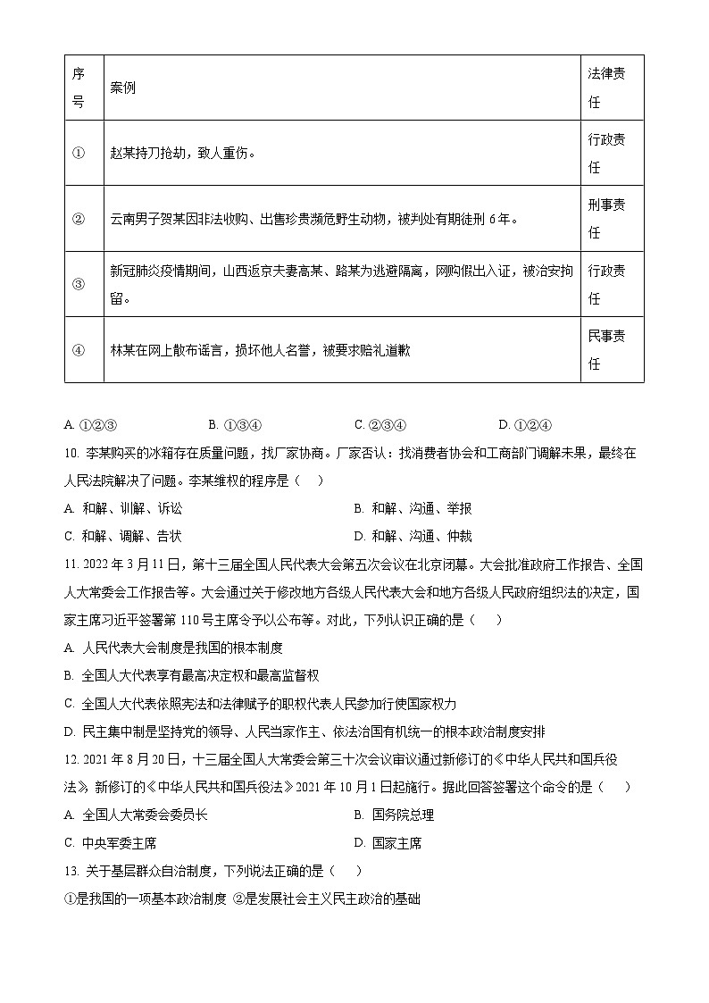 湖南省邵阳市2022-2023学年八年级下学期期末道德与法治试题(原卷版+解析版)03