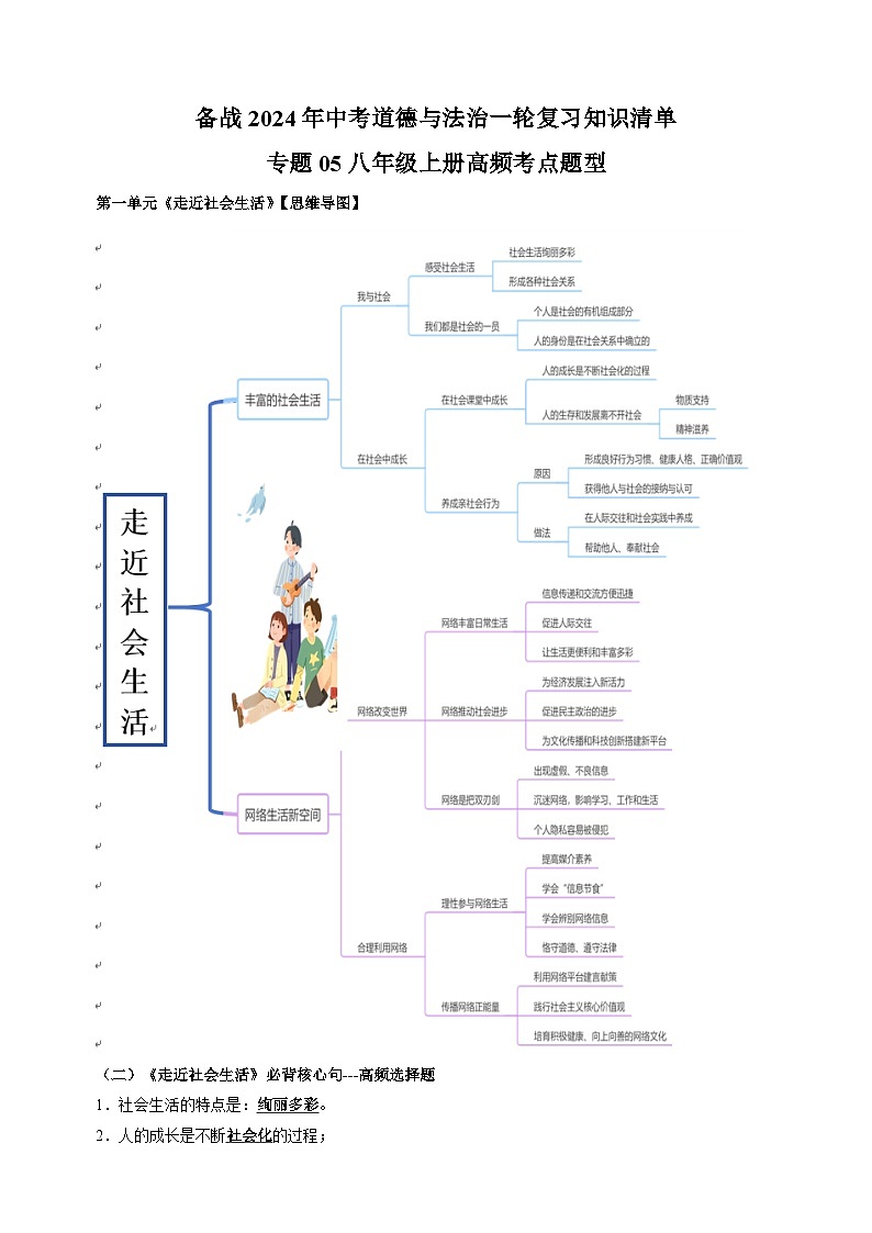 专题05 八年级上册高频考点题型-备战2024年中考道德与法治一轮复习知识清单(全国通用)第1页